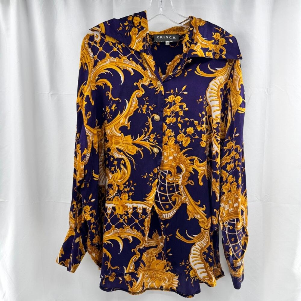 Vtg Crisca by Escada Silk Tunic Blouse Top Sz 42/12 XL Graphic